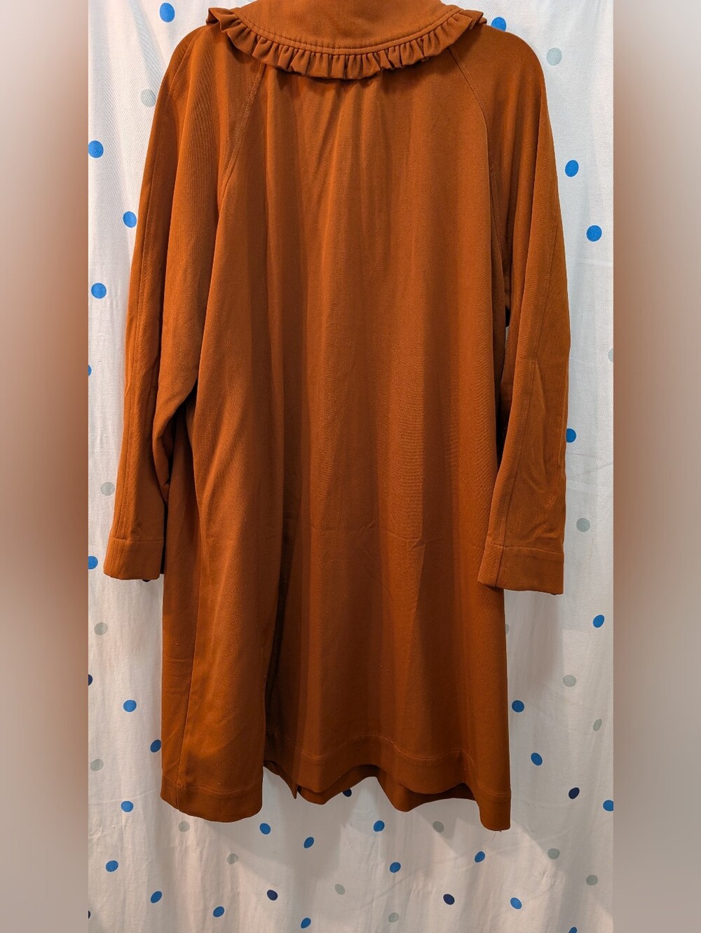 Woman's Rust Ruffle-Collar, Button-Front Lightweight Coat - Picture 2 of 6